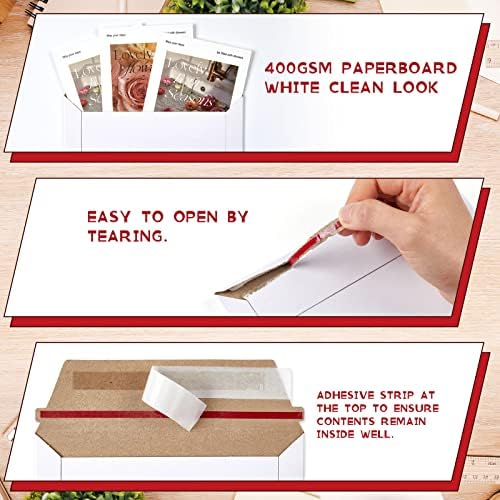 Fainne 200 Pcs 6 x 6'' Rigid Mailers 400 GSM Keep Flat Cardboard Mailers Shipping Cardboard Envelopes Disc DVD CD Envelopes with Self Adhesive Flap and Tear off Strip for Mailing Photo (White) - Image 3
