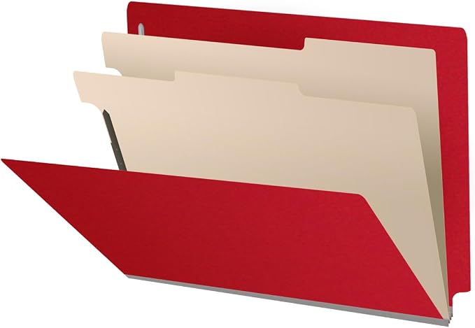 25 Pt. Pressboard Classification Folders, Full Cut End Tab, Letter Size, 2 Dividers, Deep Red (Box of 10) by Ecom+Folders