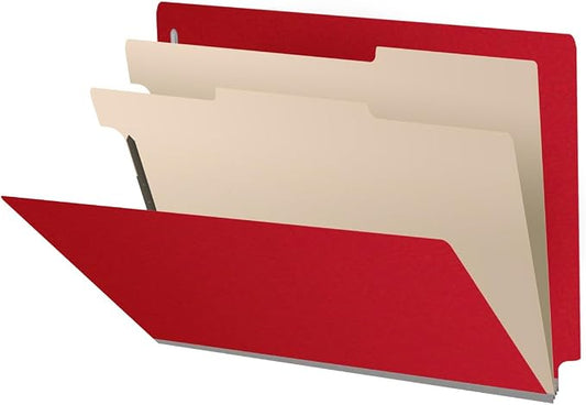 25 Pt. Pressboard Classification Folders, Full Cut End Tab, Letter Size, 2 Dividers, Deep Red (Box of 10) by Ecom+Folders