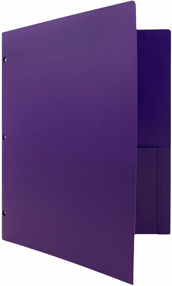 JAM PAPER Heavy Duty Plastic 3 Hole Punch Pocket Folders - Extra Tough School Folders - Purple - 12/Pack - Image 3