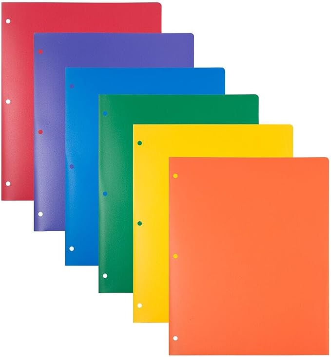 JAM PAPER Heavy Duty Plastic 3 Hole Punch Pocket Folders - Extra Tough School Folders - Assorted Primary Colors - 12 Folders/Pack (2 Assorted Packs of 6) by JAMPaper