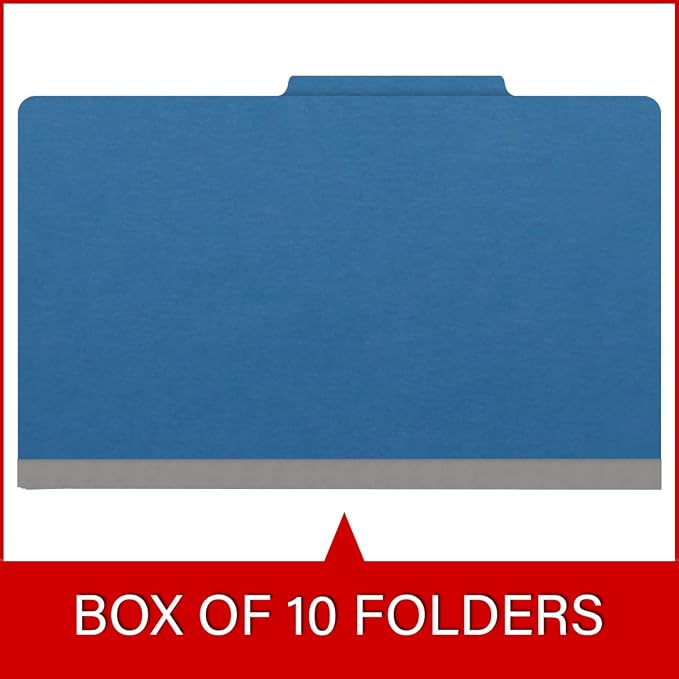 25 Pt. Pressboard Classification Folders, 2/5 Cut ROC Top Tab, Legal Size, 2 Dividers, Royal Blue (Box of 10) - Image 6