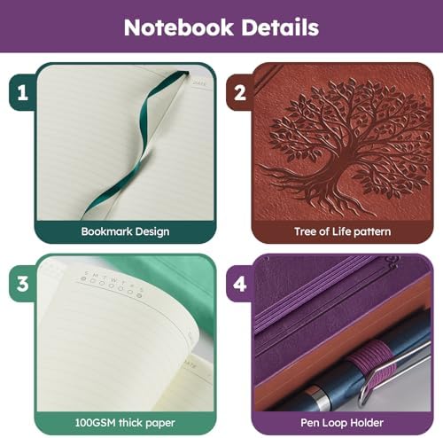 A5 Journaling Notebook, Hardcover Lined journal for Women Men writing, Note Taking, Personal Diary, 320 Pages 100GSM Thick Paper, Leather Cover Note book for School Office Supplies, 5.7'' X 8.4'' - Image 3