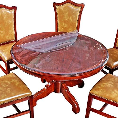 Round Dining Coffee Table Protector Thick Clear Plastic Tablecloth Cover PVC Vinyl Cloths Wood Marble Glass Tabletop Topper Protection Pad Easy Clean Polyester Wipeable Proof Waterproof Mat 34 " Dia by BigHala