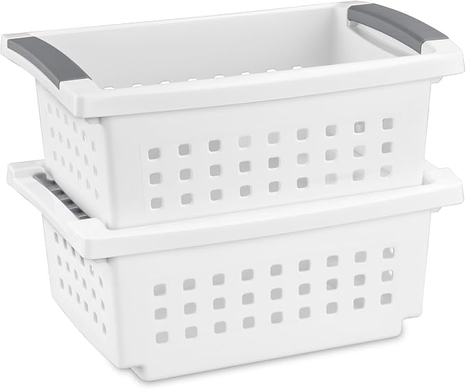Sterilite 8 Pack Small Stacking Basket, Open Top Storage Bin with Handles, White - Ideal for Home Closets, Kitchens, or Office Organization - Image 5