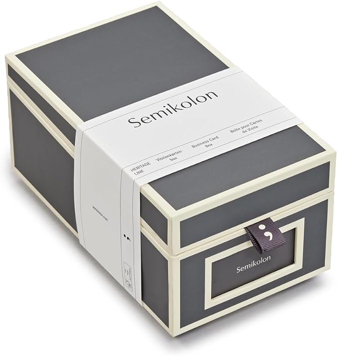 Semikolon - Business Card Box with Alphabetical Tabs, Lava Stone by Semikolon