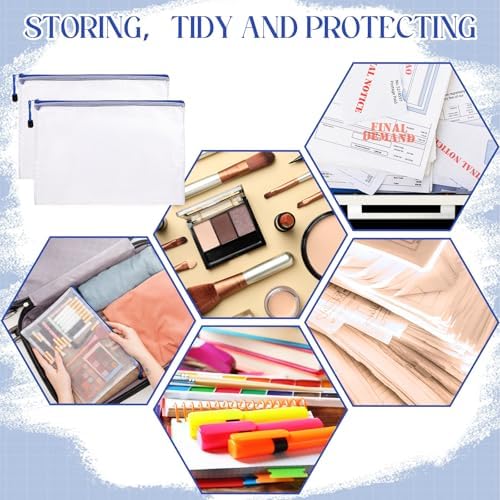 Zhehao 100 Pcs A4 Mesh Zipper Pouch Bag Bulk Blue Mesh Pouch with Zipper - Image 6