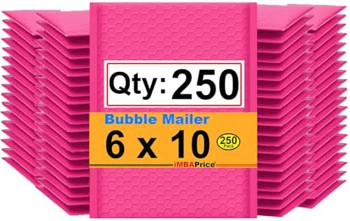 iMBAPrice 250-Pack #0 (6" x 10") Premium Hot Pink Color Self Seal Poly Bubble Mailers Padded Shipping Envelopes (Total 250 Bags) by iMBAPrice