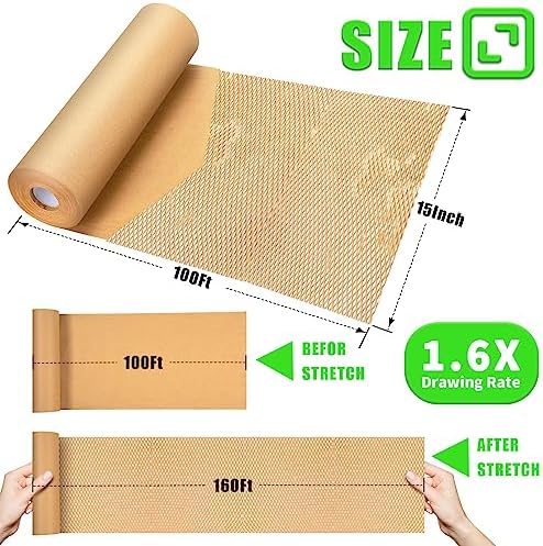 Honeycomb Packing Paper, MINHAO 15"x100ft Eco Friendly Packing Paper for Moving Recyclable Honeycomb Paper Moving Supplies Bubble Paper Wrapping Protective Roll, With 36 Fragile Sticker Labels - Image 6