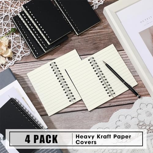 Jutom 4 Pcs Small Spiral Notebook Memo Pad 3x5, Black - Image 3