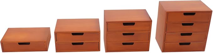 4-Pack 4 Drawer Desktop Storage Organizers, Desktop Wood Stackable Drawer Cabinet, Vintage Tabletop Card Catalog Cabinet for Home Office Study Rooms - Image 4