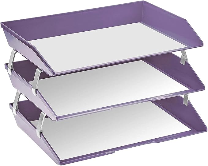 Acrimet Facility 3 Tier Letter Tray, Side Load, Letter Size/A4, Desktop File Organizer, Plastic (Solid Purple Color) | Document Tray with Aluminum Rods - Image 2