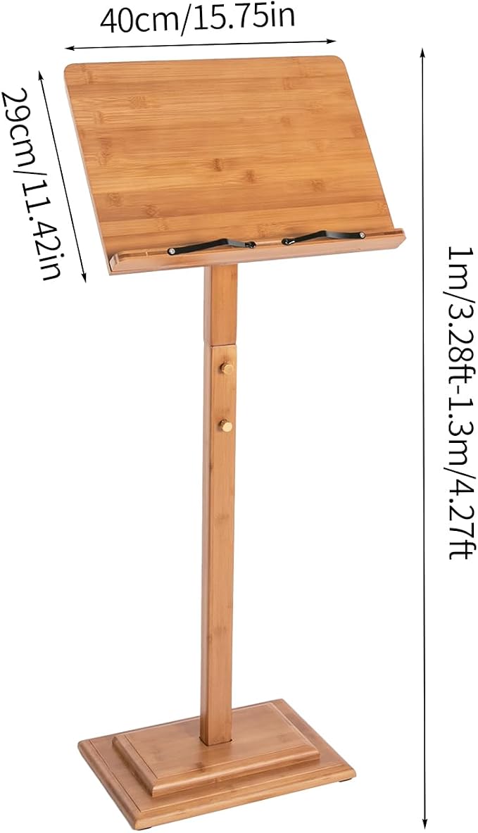 Sheet Music Stand & Desktop Book Stand with Phone Holder, Rotatable Music Book Holder Stand,Wooden Portable Sheet Music Table Stand Height Adjustable from 39.4-51.2in with Book Stand Support - Image 5