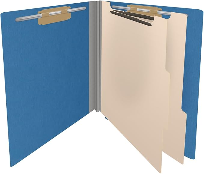 25 Pt. Pressboard Classification Folders, Full Cut End Tab, Letter Size, 2 Dividers, Royal Blue (Box of 10) - Image 4