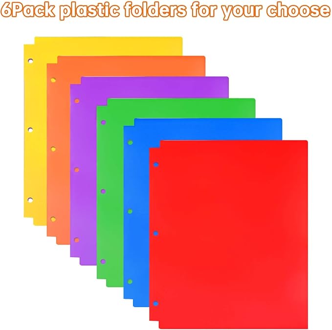 ShyLizard 6Pack Folders with Pockets,Plastic 2 Pocket Folders, Pocket Folders with 3 Holes for Letter Size Documents, Heavy Duty Plastic 2 Pocket for School Home Work and Office, Assorted Colors - Image 6