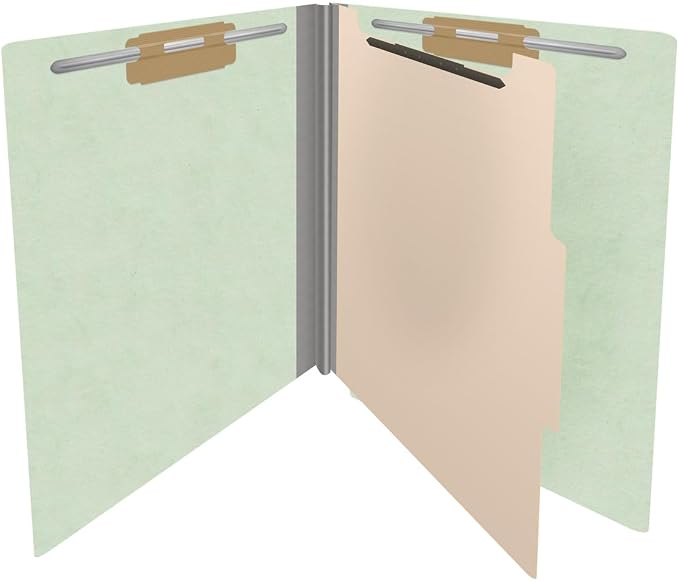 25 Pt. Pressboard Classification Folders, Full Cut End Tab, Letter Size, 1 Divider, Pale Green (Box of 10) - Image 4