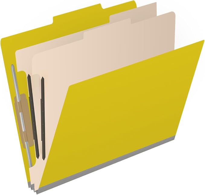25 Pt. Pressboard Classification Folders, 2/5 Cut ROC Top Tab, Letter Size, 2 Dividers, Yellow (Box of 10) - Image 2