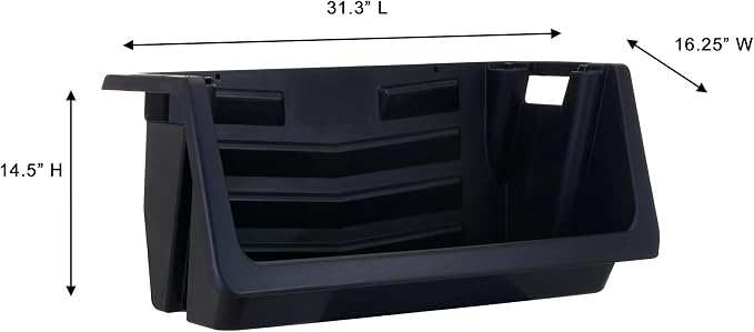 Mighty Tuff Heavy Duty Nesting Stack Bins, Pack of 3, Extra-Large Handles, Wide Front Opening, Interlocking, Stack Vertically, Holds Up to 100 Pounds, Black - Image 2