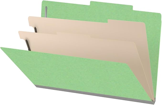 18 pt Heavy Duty Top Tab Color Folders, 2/5 Cut ROC Top Tab, Legal Size, 2 Dividers, Green (Box of 10) by Ecom+Folders