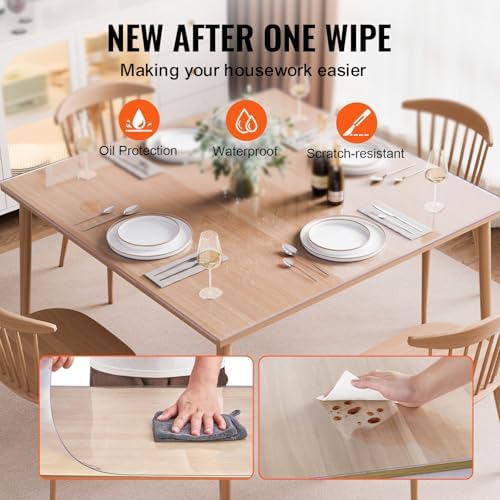 VEVOR Plastic Table Cover, 54 x 54 Inch 1.5 mm Thick Clear Square PVC Desk Mat Protector, Waterproof & Easy Cleaning Desk Pad Tablecloth, for Office, Dresser, Dining Room, Night Stand - Image 4