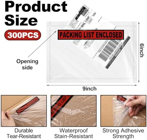 Teling 300 Pcs Packing List Envelopes Clear Adhesive,Red,6" X 9" - Image 2