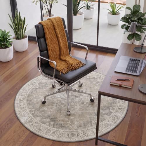 5FT Round Office Chair Mat for Hardwood Floor, Non-Slip Washable Trench - Image 2