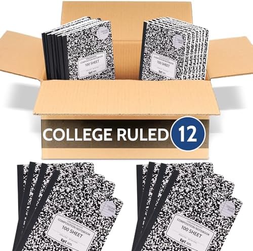 12 Pack - EPI College Ruled Composition Notebook Black - 200 Pages (100 Sheets), 9-3/4 x 7-½ - Classroom Back to School Supplies, Heavy Duty, Durable Hardcover Office Notebooks, Sewn by EPI