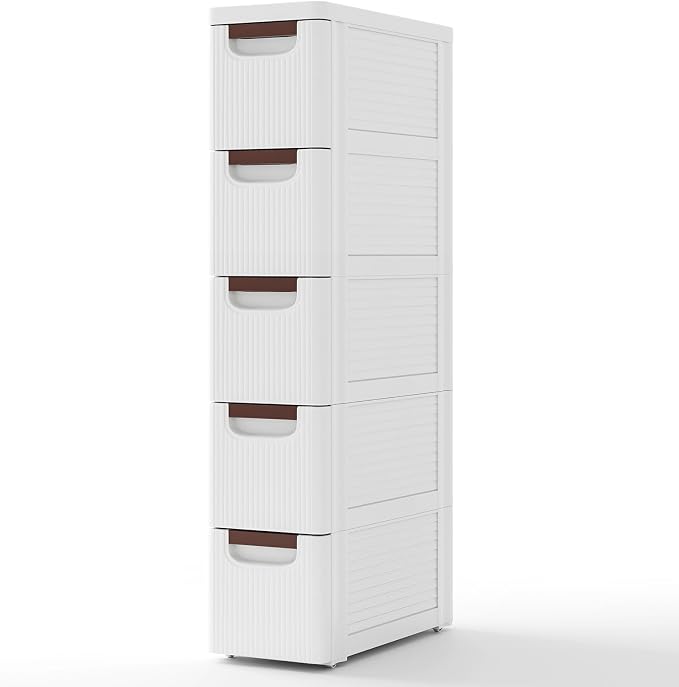 Giantex 5 Drawers Storage Cart, Narrow Plastic Dresser, Rolling Organizer Cart for Office Classroom Bedroom Bathroom Art Craft Supplies, Mobile Slim Utility Cart on Wheels (7.5"x16.5"x36") by Giantex