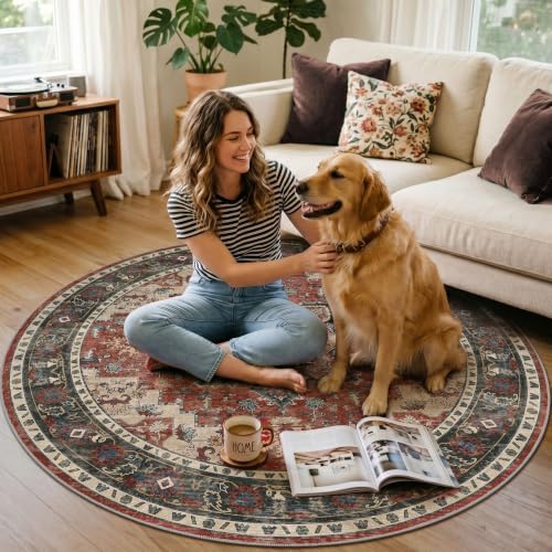 4FT Round Office Chair Mat for Hardwood Floor, Non-Slip Washable Annatto - Image 7