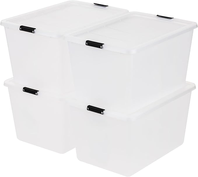 IRIS USA 4-Pack 55 Quart Clip Box with Latching Lid | Latching lid secures office and household supplies. Stackable, nestable design maximizes storage space - Image 8