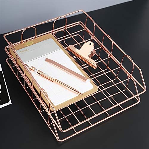 Jolitac Rose Gold 4-Tier Stackable Paper Tray Desk Organizer, Workspace Decorative Stacking Rack Supplies Holder, Metal Letter Trays for File Documents in Home & Office (Rose Gold) - Image 6