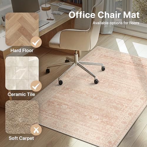 36"x48" Office Chair Mat for Hardwood Floor, Non-Slip Washable Dusty Pink - Image 3