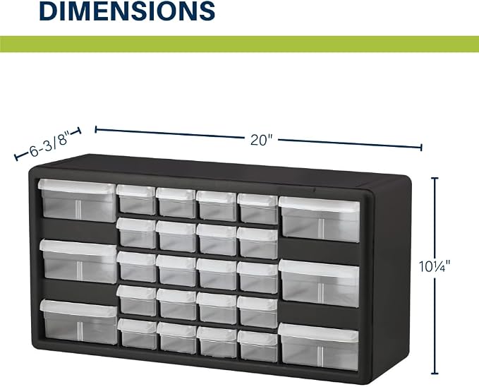 Akro-Mils 26-Drawer Plastic Drawer Storage Cabinet for Garage Organization, Bead Organizer, Building Bricks Storage, Teacher Toolbox, Makeup Organizer, 20-Inch W x 6-Inch D x 10-Inch H, 10126 Yellow - Image 3