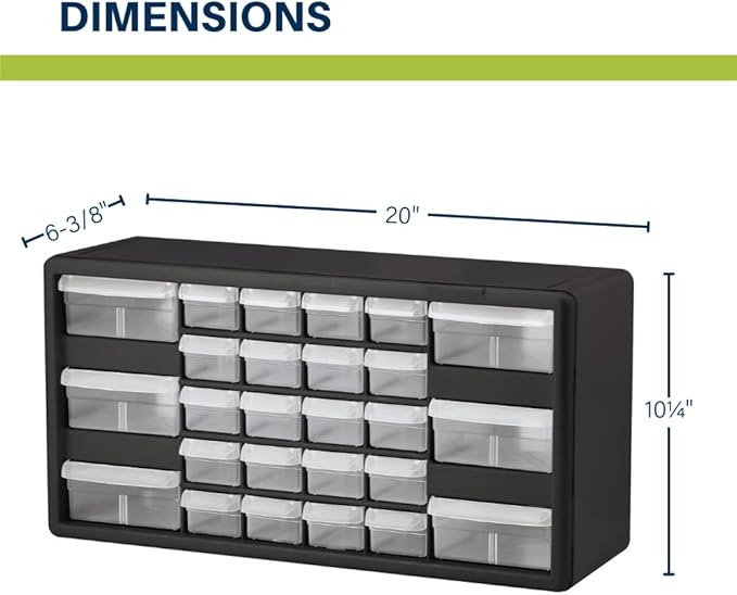 Akro-Mils 26-Drawer Plastic Drawer Storage Cabinet for Garage Organization, Bead Organizer, Building Bricks Storage, Teacher Toolbox, Makeup Organizer, 20-Inch W x 6-Inch D x 10-Inch H, 10126 Black - Image 3