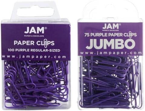 JAM PAPER Combo Pack Colorful Paper Clips - Standard & Jumbo - Purple Paperclips - 1 Pack of 100 & 1 Pack of 75 by JAMPaper