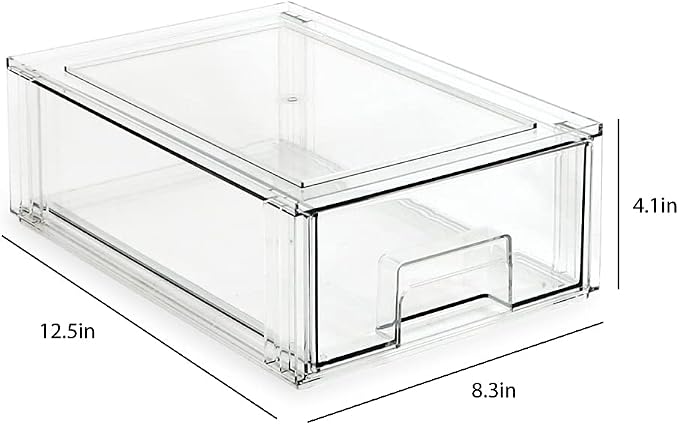 Isaac Jacobs Medium Stackable Organizer Drawer (12.5” x 8.3” x 4.1”), Clear Plastic Storage Box, Pull-Out Bin, Home, Office, Closet & Shoe Organization, BPA-Free, Food/Fridge/Freezer Safe (Medium) - Image 2