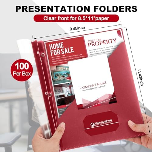Teling 100 Pcs Report Covers with 3 Prongs for 8.5'' x 11'' Paper(Dark Red) - Image 2