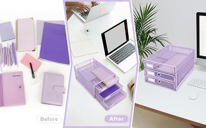 EXERZ Paper Sorter 3 Tier Drawers A4 / Multifunctional Desk Organiser/Letter Tray - Documents, Magazines, Notebooks and Letters - Light Purple | Desk Organiser Pull Out Trays Keep Files Letters Magazines Folders Notebooks Neatly Separated Easy To Reach - Image 7