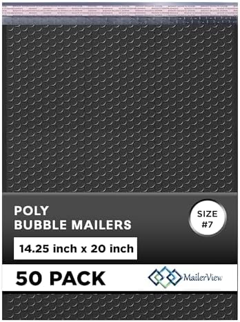 Jet Black Bubble Mailers 14.25x20 Poly Padded Envelopes #7, 50 Pack by MAILERVIEW