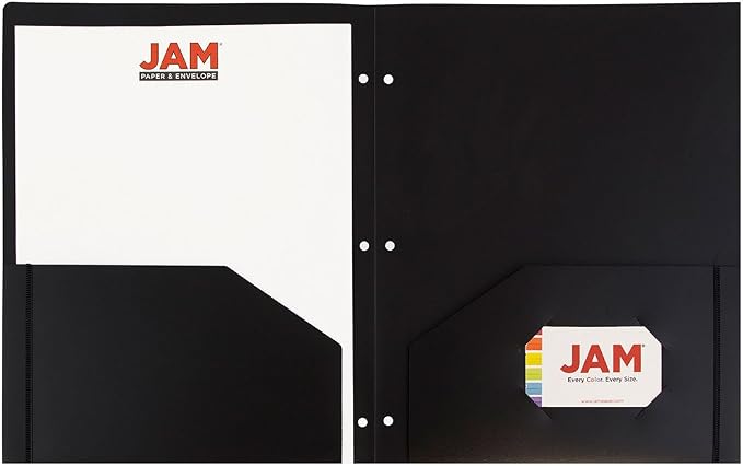 JAM PAPER Heavy Duty Plastic 3 Hole Punch Pocket Folders - Extra Tough School Folders - Black - 6/Pack - Image 4
