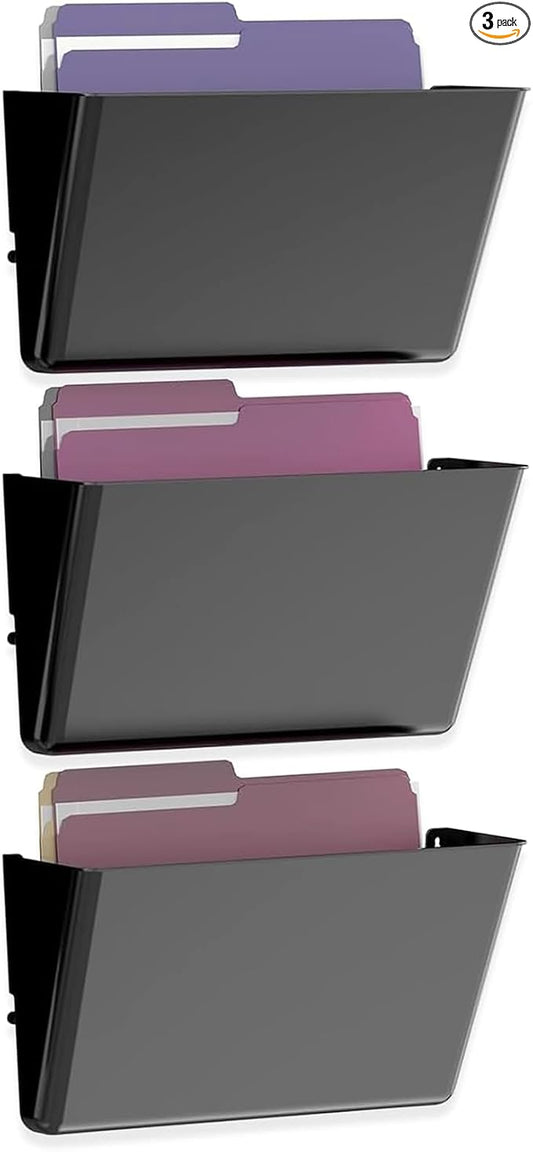 MINDEPOT 3 Pockets Acrylic Wall File Organizer, Wall File Holder Black by MINDEPOT