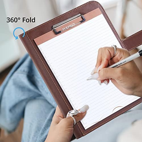 Leather Portfolio Notebook with Folder, Storage Clipboard with Cover for Legal Pad Holder Letter Size A4 Writing Pad for Business School Office Resume Conference Notepad Clip Boards (Brown) - Image 6
