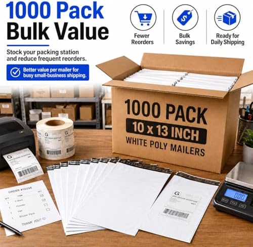 Fuxury Poly Mailers 10x13 Inch 1000Pcs,Bulk Shipping Bags for Clothes,White - Image 2
