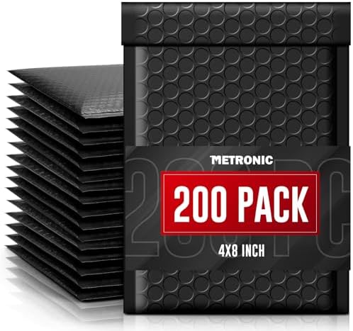 METRONIC Black Bubble Mailers 4x8 Inch 200 Pack Small Padded Envelopes by METRONIC
