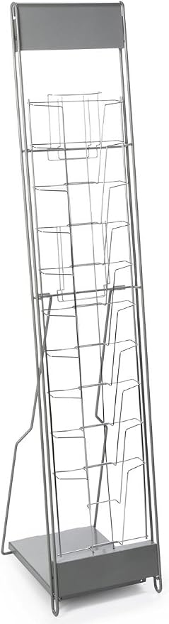 Displays2go Portable Literature Stand, Silver, 10 Pockets | For 8.5x11 Magazines, Carrying Bag Included, 54"h Floor-Standing, Tiered Design, Steel, NCYBRCHSLV - Image 2