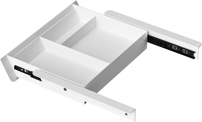 White Under Desk Drawer with Removable Tray, 15.4" Wide 2-in-1 Organizer – 60° Ergonomic Tilt, 4-Compartment Insert for Pens, Phones & Cables, Ball Bearing Slides, for Home Office & Student Desk by GAXOMO