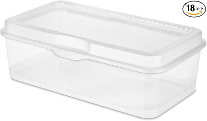 Sterilite 18-Pack FlipTop Stackable Rectangular Storage Bin with Hinging Lid, Clear | Bin with Hinged Lid, Stackable Multipurpose Organizer for Art & Craft Supplies, Accessories, Photos & CDs, Home or Office Use by Sterilite