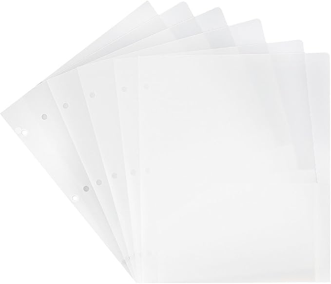 JAM PAPER Heavy Duty Plastic 3 Hole Punch Pocket Folders - Extra Tough School Folders - Clear - 6/Pack - Image 3