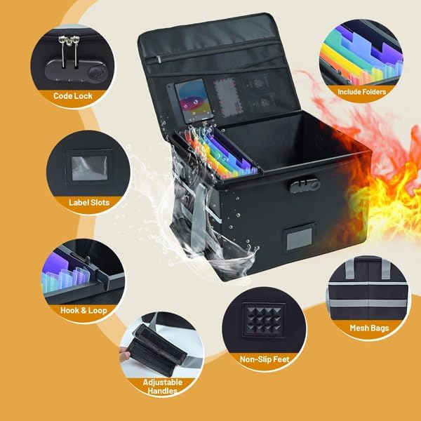 File Box with Hanging Folders Important Fireproof Document Organizer with Lock Collapsible Portable File Box with Handle for Home or Office for Hanging Letter & Legal Folder - Image 2