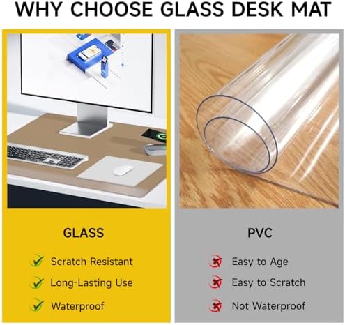 VASUHOME 32" x 20" Brown Tempered Glass Desk Mat - Multi-Functional Desk Pad for Keyboard and Monitor Protection, Dry Erase Surface, Ideal Table Top Protector for Home & Office - Image 3